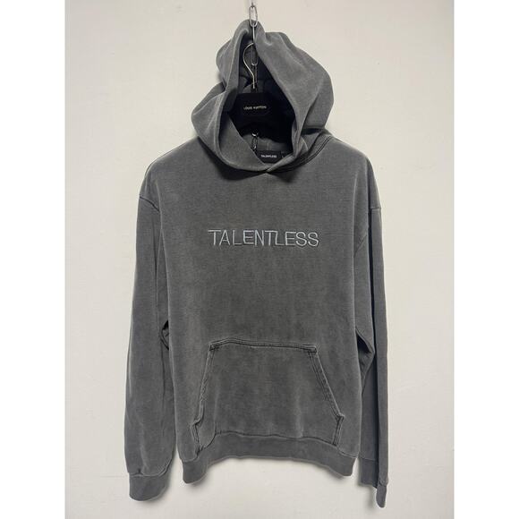 Talentless Hoodie Mens Large Gray Embroidered Logo Kangaroo Pocket Back Graphic - Picture 4 of 9